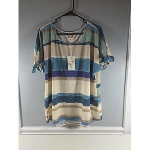 Tru Self Womens Top Blue Striped Size 1X NEW Plus Casual Blouse